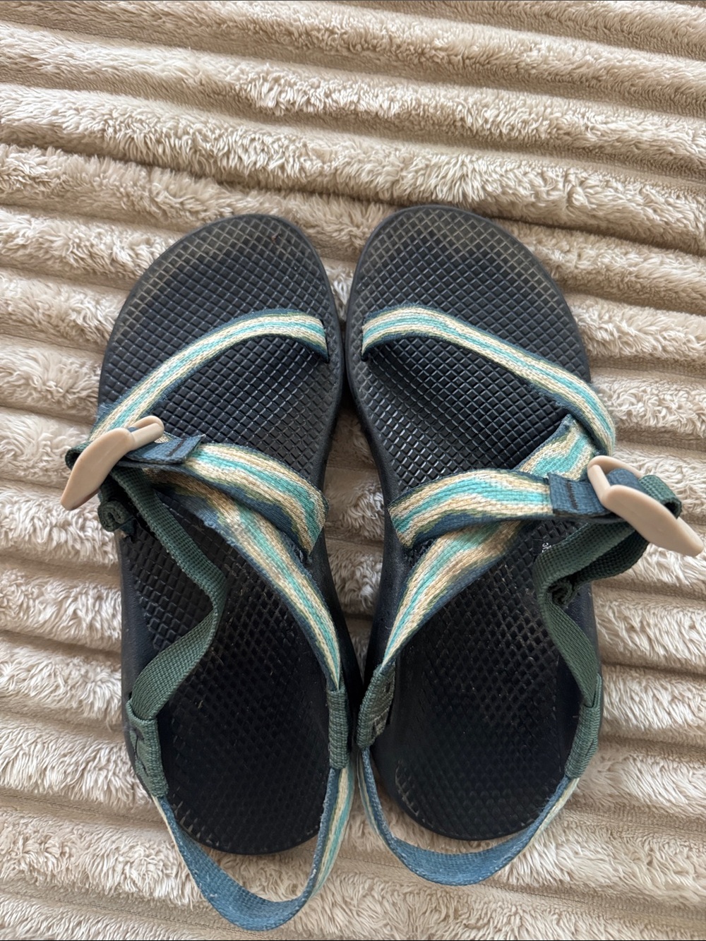 Chaco Women's Black Sandals with Teal and Cream Straps
